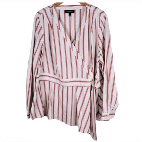 Lane Bryant Womens Top Size 26 Stripe Faux Wrap Side Buckle Long Sleeve Side Zip - Picture 3 of 11
